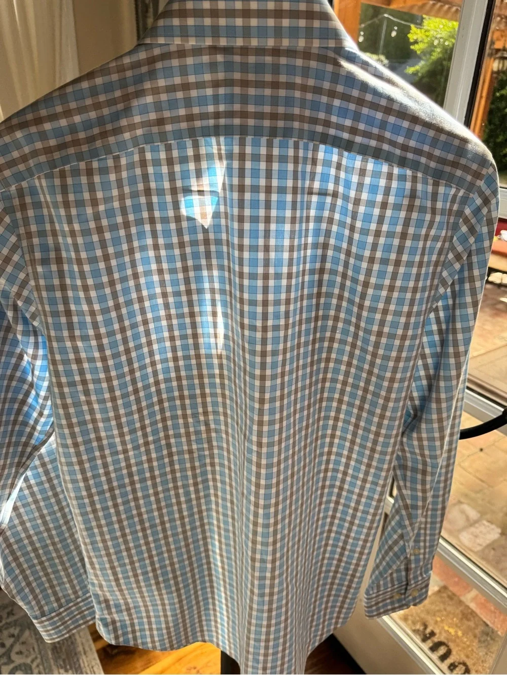 Banana Republic Blue and Brown Plaid Casual Button-Down Shirt Small Non Iron